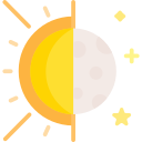 Icon mit einem Sonne links und einem Mond rechts